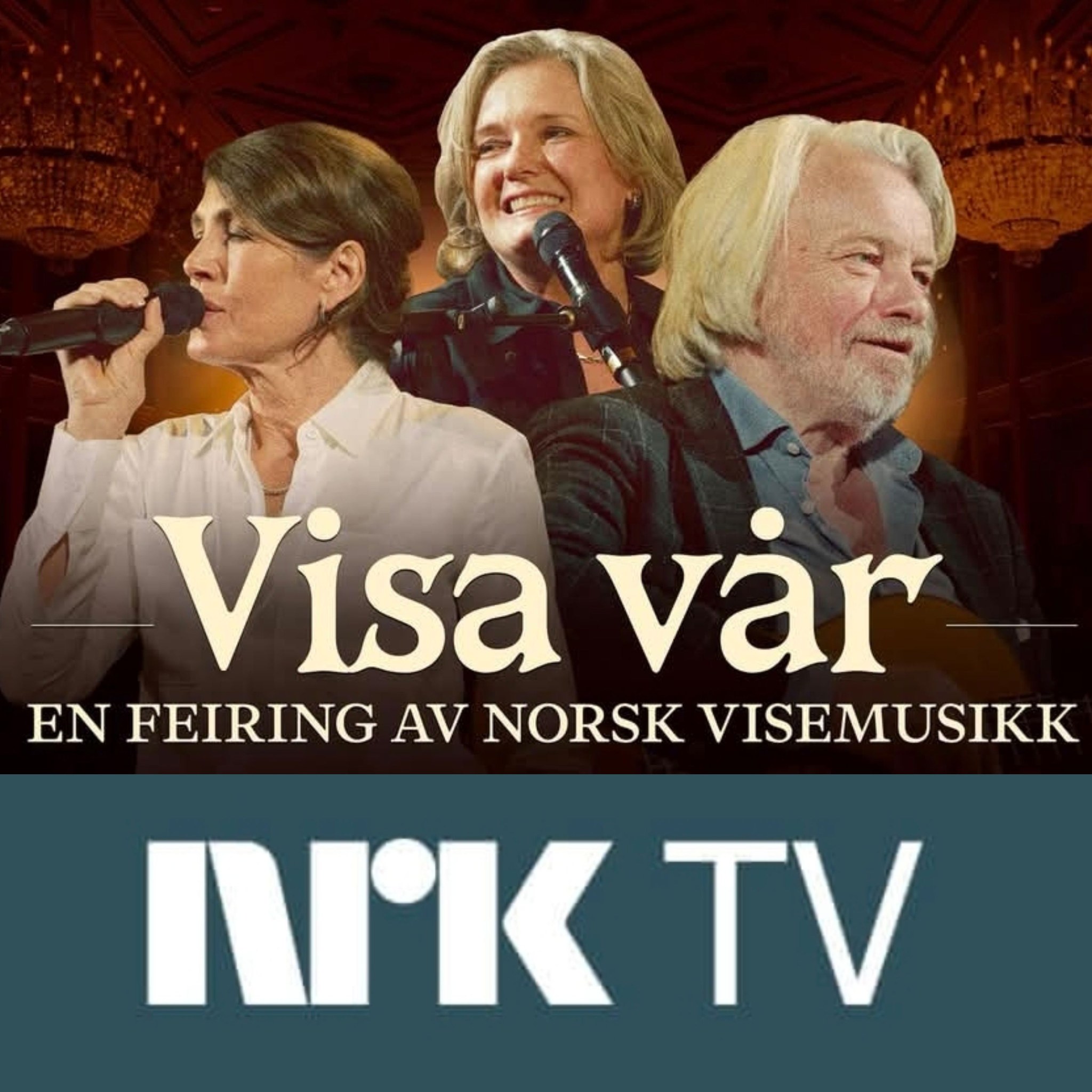 Collage som viser artistene Kari Bremnes, Ingrid Bjørnov og Jan Eggum, i forbindelse med Norsk Viseforums jubileumskonsert på NRK.